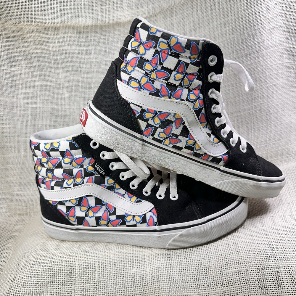 Vans Filmore Hi Butterfly Checkerboard Shoes 8.5 Womens Black Sneakers 721356